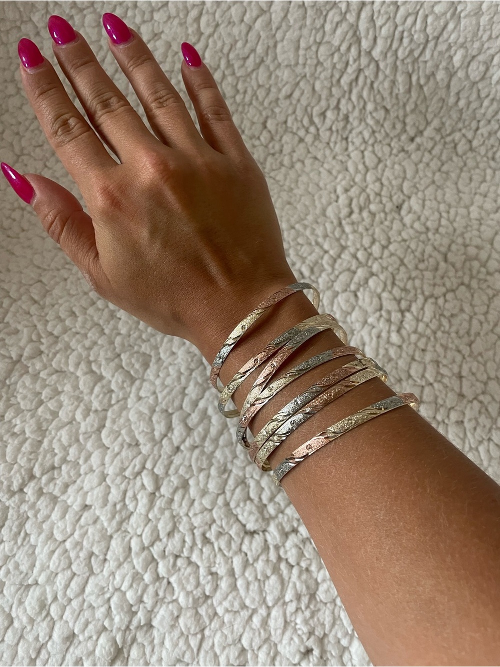Tri-Tone Twisted Bangle Bracelet Set - Gold, Rose Gold & Silver